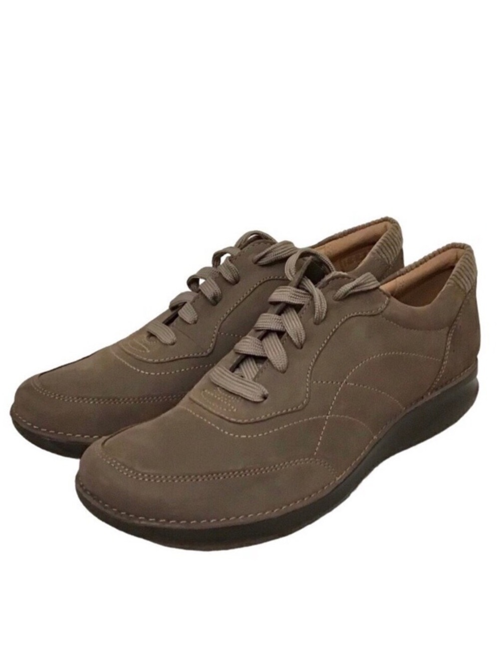 Clarks 9.5 Appley Tie Taupe Beige Nubuck Leather Women’s Comfort Shoes